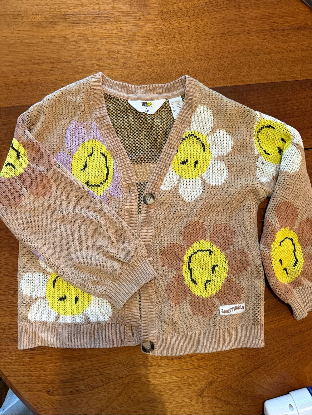 H&M Beige Cardigan with Yellow Smiley Daisies